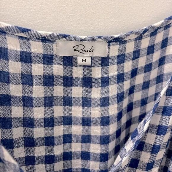 Rails Malia Gingham Wrap Dress Size Medium Blue White - Picture 11 of 13